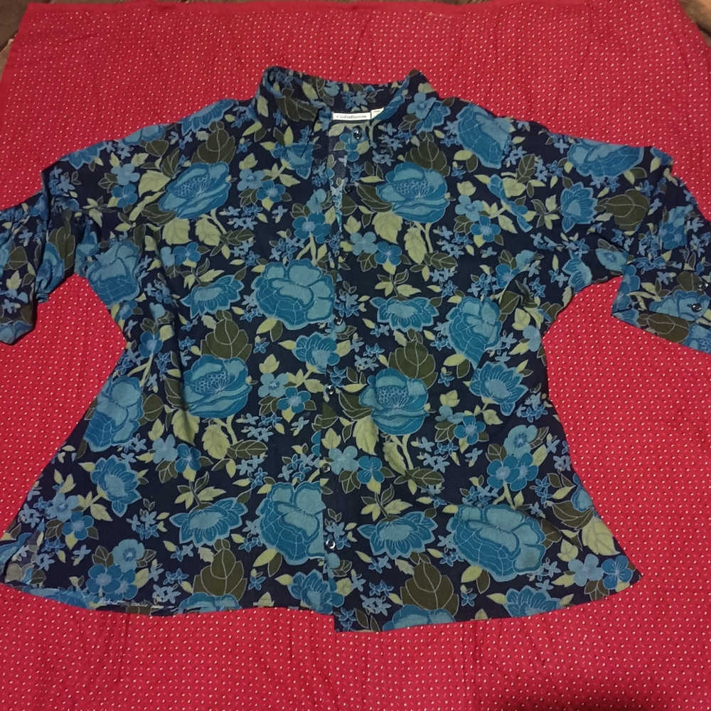 Croft & Barrow Teal and Olive Floral Top
